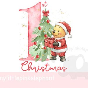 Ghirlanda natalizia rossa di Winnie the Pooh in formato PNG, stampa a sublimazione della maglietta del primo Natale del bambino, scatola della vigilia di Natale, sacco di Natale, download istantaneo