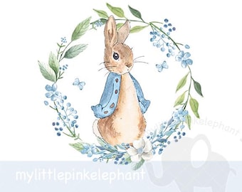 Couronne de fleurs rose Flopsy Bunny PNG, conception de sublimation de lapin rose, nouveau bébé, baby shower, 1er anniversaire de lapin, téléchargement immédiat