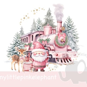 Polar Express PinkClipart, Traditional Christmas Train, Believe Bell, T-shirt Design PNG, ticket, card design, Sublimation image