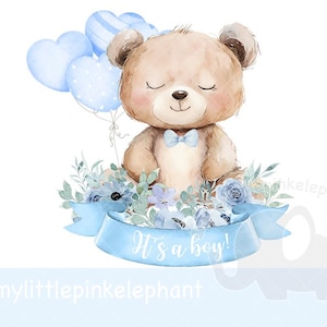 C'est un garçon - bébé ours bleu ballons PNG, design par sublimation, nouveau bébé, baby shower, clipart bébé garçon, téléchargement immédiat