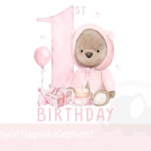 Teddy Bear girl Pink Balloon 1st Birthday PNG, bear 1st Birthday Sublimation Design, Pink Baby Girl First Birthday, Instant Digital Download