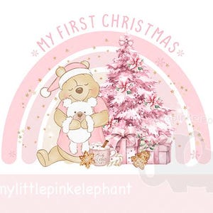 Winnie The Pooh Natale Arcobaleno PNG, Maglietta del primo Natale del bambino stampata a sublimazione, Scatola della Vigilia di Natale, Sacco di Natale, Download digitale istantaneo