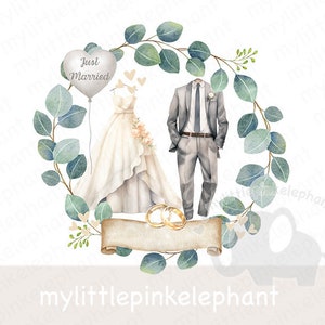 Just Married PNG, trouwauto download Instant Print, Mr & Mrs aquarel clipart, sublimatie ontwerpen, kaartontwerp, download