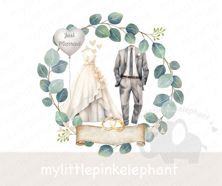 Just Married PNG, Wedding Car Download Instant Print, Mr & Mrs Watercolour Clipart, Sublimation Designs, Card Design, Download