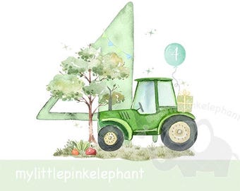 Four Tractor Birthday png, Green Tractor boy birthday, 4th birthday, tractor baby birthday, Farm birthday, tractor digital download