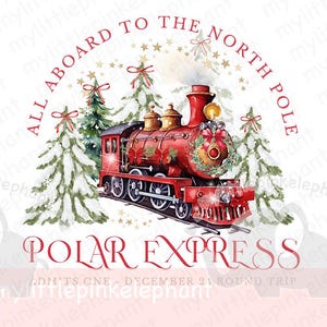 Clipart de Polar Express Red, tren navideño tradicional, campana Believe, diseño de camiseta PNG, boleto, diseño de tarjeta, imagen de sublimación