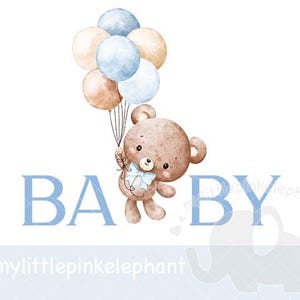 Ours bleu bébé ballon PNG, conception de sublimation de ballon d'ours, conception bleue de douche, ballon bleu, png d'aquarelle de mouche d'ours, téléchargement immédiat