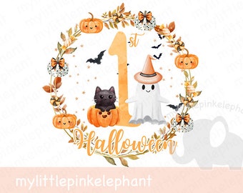 My First Halloween PNG, Halloween Baby Vest PNG, 1st Halloween Ghost, Black Cat, Bat Wreath, Halloween Treat Bag, Instant Digital Download