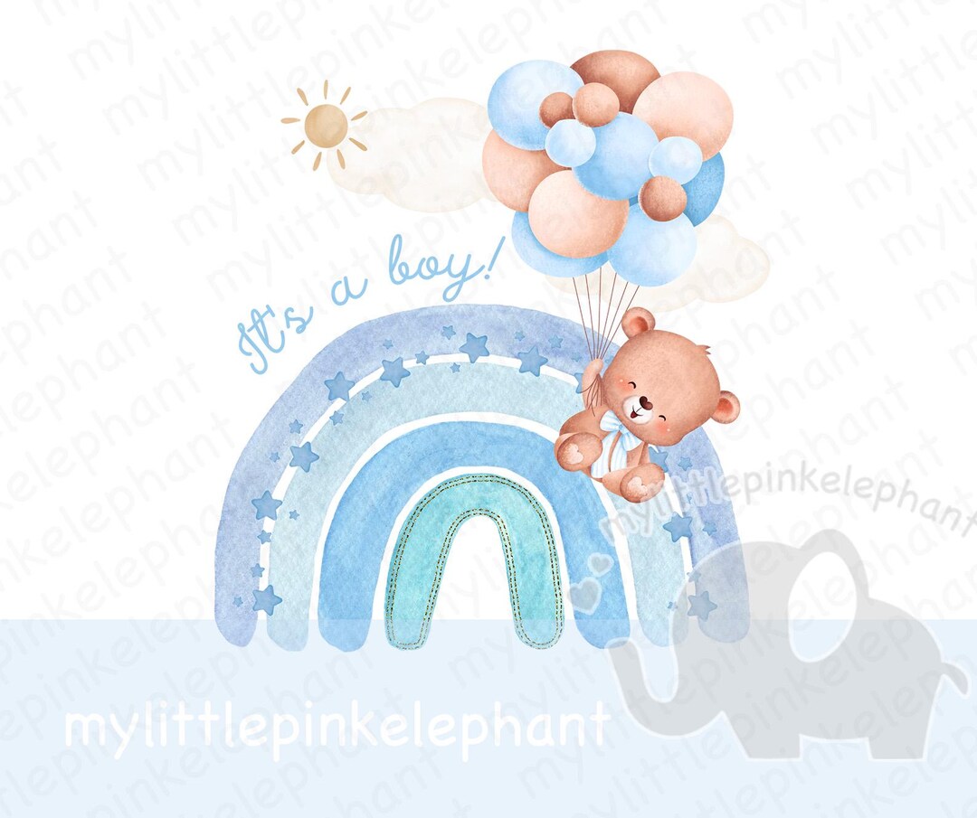 Its A Baby Boy PNG, Blue Rainbow and Hot Air Balloon Design, Blue ...