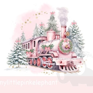 Polar Express PinkClipart, Traditional Christmas Train, Believe Bell, T-shirt Design PNG, ticket, card design, Sublimation image