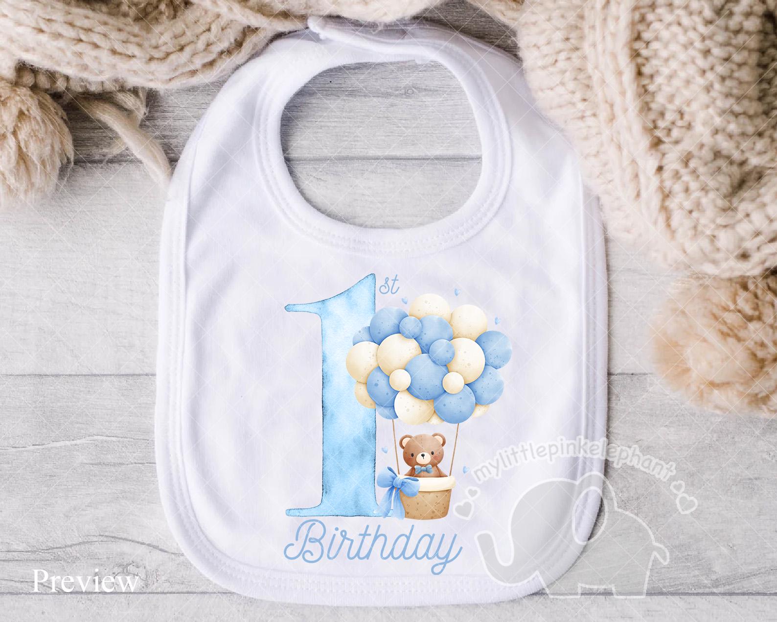 Teddy Bear Blue Balloons 1st Birthday PNG, First Birthday Sublimation ...