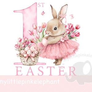Hase in rosa Tutu & Tulpe Blumen Ostern, Frühlingsgarten, Ostern PNG, Aquarell PNG, sofortiger Download, Kartenherstellung, Sublimationskarte