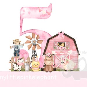 5 anniversaire petite fille rose ferme grange anniversaire fille PNG, conception de sublimation d'animaux de ferme, conception de T shirt de ferme de filles, téléchargement immédiat
