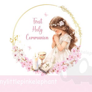 Ma première communion PNG, clipart première Communion fille en prière, conception de carte de Sainte Communion, téléchargement numérique instantané