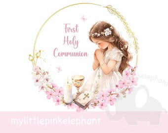 Ma première communion PNG, clipart première Communion fille en prière, conception de carte de Sainte Communion, téléchargement numérique instantané