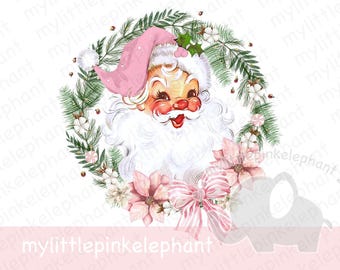 Pink Santa Christmas PNG, Christmas Clip Art, Vintage Santa Design , Holiday Sublimation, Pink Retro Santa, Instant Digital Download