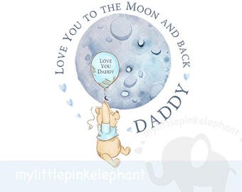 Love You To The Moon Father's Day Winnie the Pooh PNG, Astronaut Clipart, Father's Day Card Design, Dad, Daddy, Instant Download