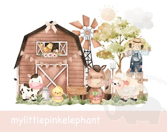 Natural Farm Barn PNG, Boys Farm Animals Sublimation Design, Farm T Shirt Design, Natural Birthday Card Design, Cow, Instant Download