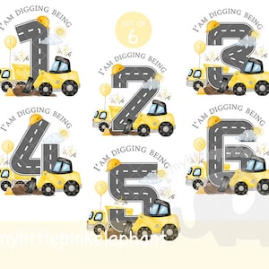 Birthday Digger Sublimation numbers 1-6-Design, Yellow Construction Truck PNG, Boy Tee Design, Construction Party Decor, Instant Download