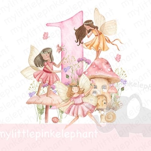 Feen Clipart, Mädchen Geburtstag, Nummer eins, digitaler Download, transparente png, Sublimations-T-Shirt-Design, Aquarell, Party-Dekor