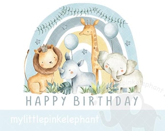 Baby Safari Animals Birthday PNG, Watercolor Baby Animals, Birthday T Shirt Sublimation Design, Wild Animals, Instant Digital Download