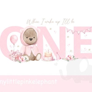 Teddy Bear girl Pink Balloon ONE Birthday PNG, bear 1st Birthday Sublimation Design, Pink Baby Girl First Birthday, Instant Digital Download