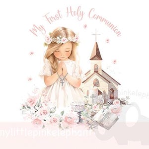 DELICATE Soft Pink Rosary First Holy COMMUNION Girl  Communion PNG, Praying Girl  First Communion , Holy Communion Card, Instant Download