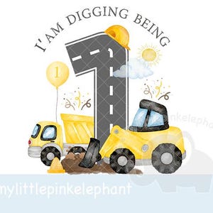1st Birthday Digger Sublimation Design, Yellow Construction Truck PNG, Boy Tee Design, Construction Party Decor, Instant Digital Download