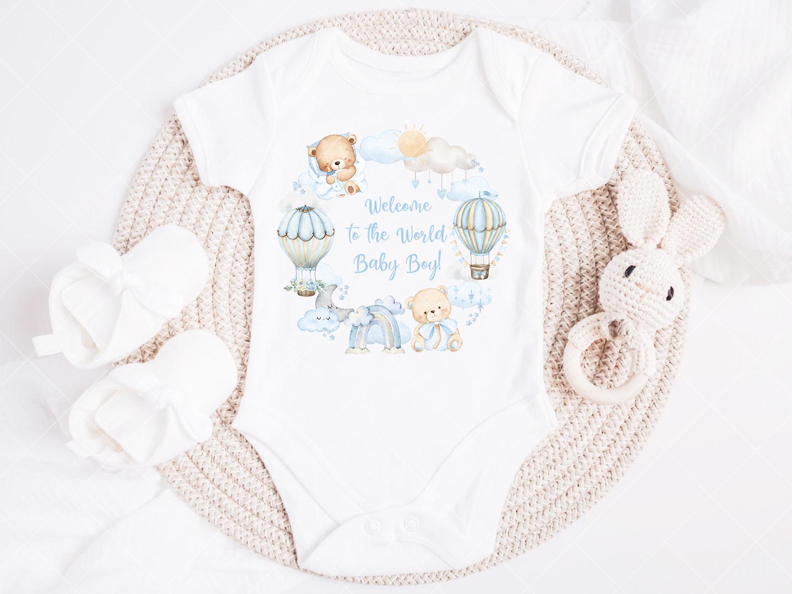 Blue Hot Air Balloon Teddy Bear PNG, Welcome to the World Baby Boy ...