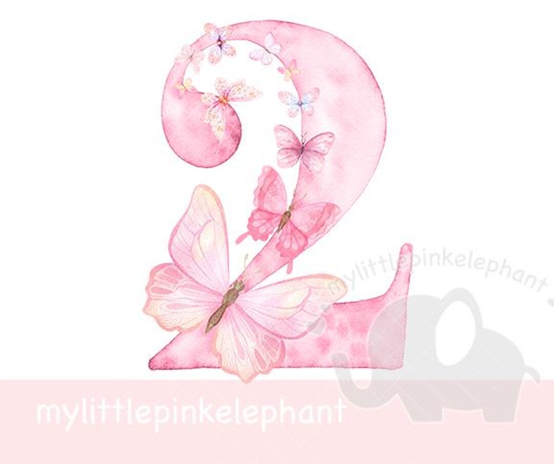 Watercolor Pink Butterfly Number 2 PNG, Two Butterfly Sublimation ...