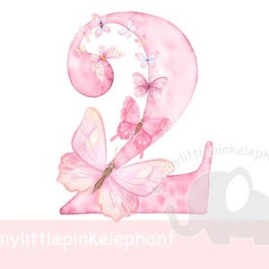 Aquarell rosa Schmetterling Nummer 2 PNG, zwei Schmetterling Sublimationsdesign, Schmetterling Geburtstagsfeier Dekor, Schmetterling Party, Instant Download