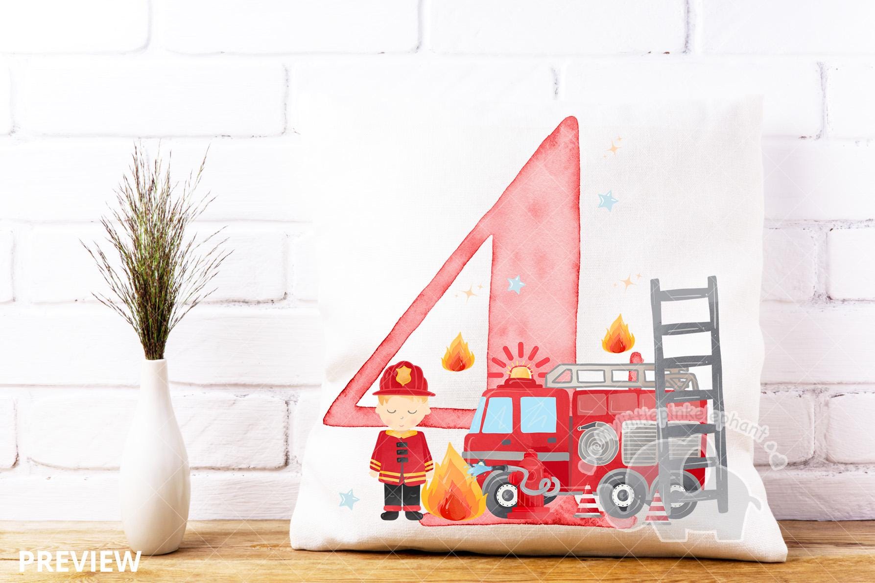 Fireman Numbers Red Fire Truck Numbers Age 1 to 6 Sublimation Design ...