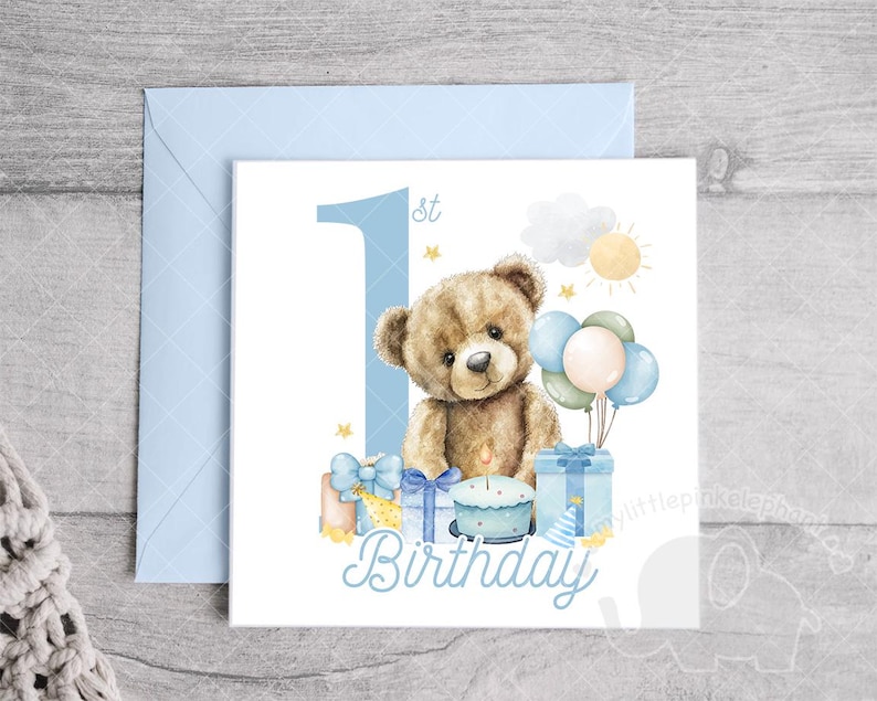 Teddy Bear Blue Balloon 1st Birthday PNG, Beary 1st Birthday ...
