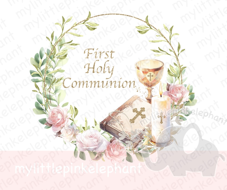 First Holy Communion Wreath PNG, 1st Communion Sublimation Design ...