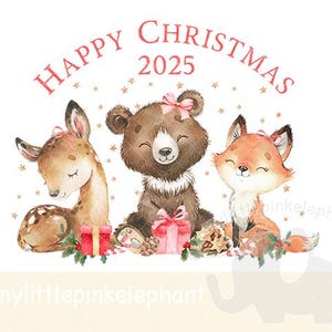 Cerf des bois, renard, ours Joyeux Noël PNG, renne des bois, mon 1er réveillon de Noël, carte de Noël, téléchargement immédiat