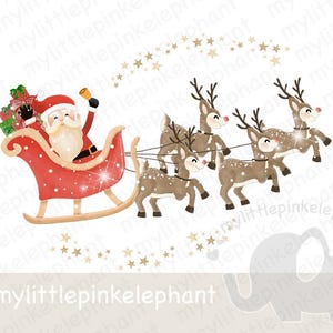 Traîneau du père Noël renne Noël PNG, clipart Noël, conception de sac du père Noël, carte de Noël, sublimation de vacances, téléchargement numérique instantané