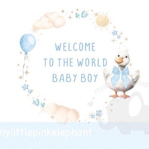 Globo azul de Silly Goose PNG, diseño de sublimación de "Bienvenido al mundo" para bebé niño, diseño de tarjeta para bebé niño, descarga digital instantánea