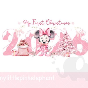 Minnie Mouse Rosa Mi Primera Navidad 2026 PNG, Saco de Navidad para Bebé (Sublimación), Caja de Nochebuena, Recuerdo de Bebé, Descarga Instantánea