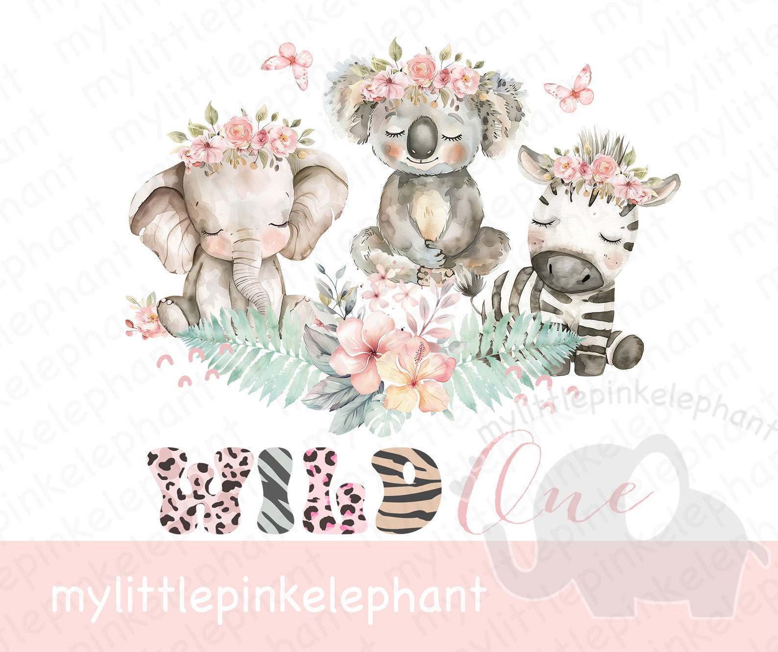 Wild One Baby Safari Animals PNG, Watercolor Baby Animals, T Shirt ...