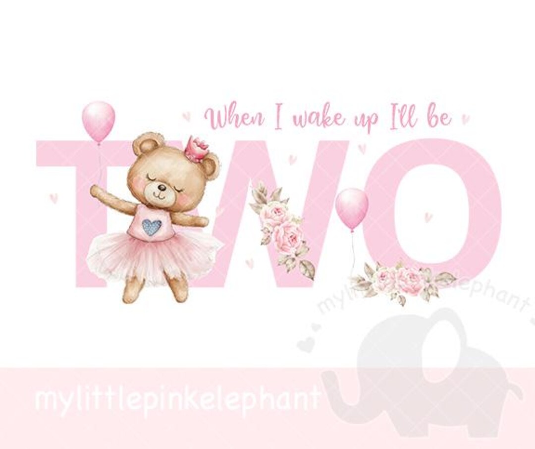 Tutu Bear Pink Balloon 2nd Birthday PNG, Bunny 2nd Birthday Sublimation ...
