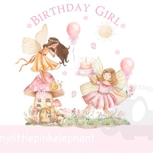 Aquarelle rose fée champignon vénéneux anniversaire fille PNG, une conception de sublimation de fées, décoration de fête d'anniversaire de fée, fête de fée, téléchargement immédiat