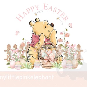 Panier de Pâques et de Pâques de Winnie l'ourson, jardin de printemps, Pâques PNG, aquarelle PNG, téléchargement immédiat, fabrication de cartes, sublimation png