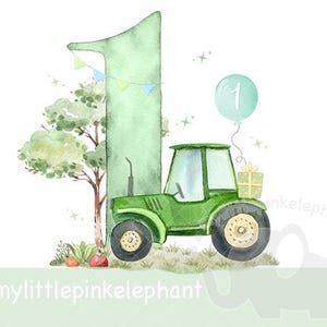 Pierwsze urodziny traktora png, urodziny chłopca zielonego traktora, 1 urodziny, urodziny dziecka traktora, urodziny na farmie, cyfrowe pobieranie traktora
