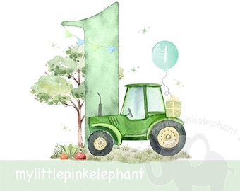 First Tractor Birthday png, Green Tractor boy birthday, 1st birthday, tractor baby birthday, truck Farm birthday, tractor digital download