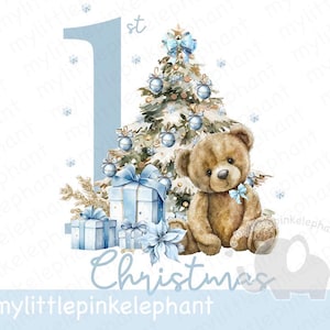 My First Christmas PNG, Christmas Baby PNG, 1st Christmas, Teddy Bear Christmas, Christmas Bag, Instant Digital Download, Blue Christmas