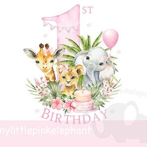 Girls Wild One Baby Safari Animals In Flower Crowns PNG, First Birthday Sublimation Design, 1st Birthday Party, Instant Digital Download