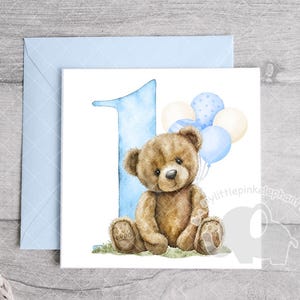 Teddy Bear Blue Balloons 1st Birthday PNG, First Birthday Sublimation ...