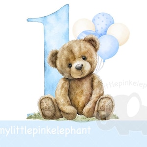 Teddy Bear Blue Balloons 1st Birthday PNG, First Birthday Sublimation ...
