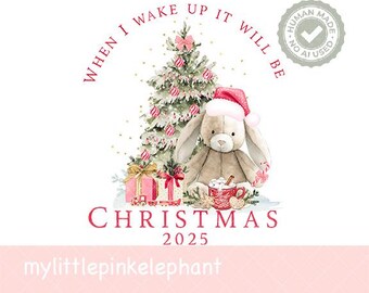 Red Bunny & Christmas Tree PNG, When I wake up, Christmas Rabbit Sublimation Design, Christmas Card, Santa Sack Design, Instant Download