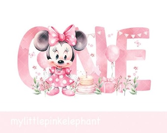Klassieke Minnie Mouse 1e verjaardag png, baby's 1e verjaardag T-shirt sublimatie, mijn eerste verjaardag, verjaardagstaart, instant digitaal, UV/DTF